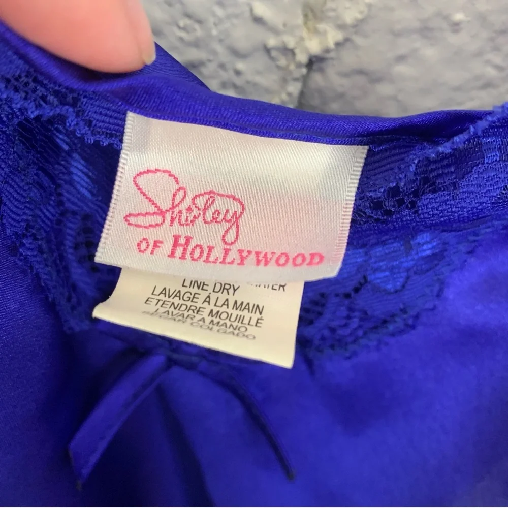 Shirley Hollywood Blue Lace Up Side Slip Nightie Vintage Small - Picture 11 of 15
